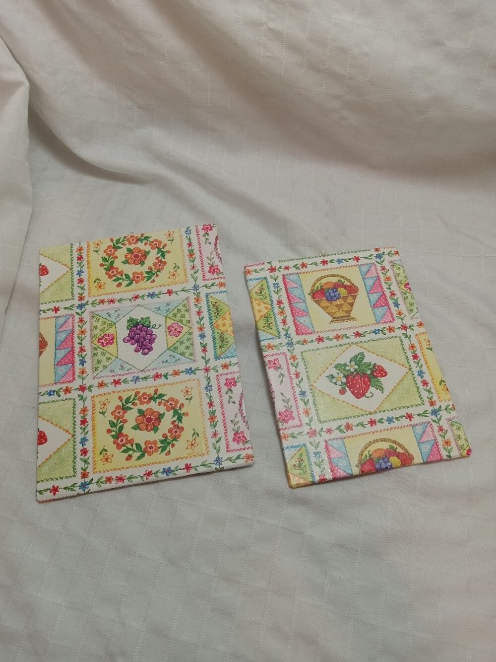 A set of delicate, handmade canvas made from thin vintage wrapping paper